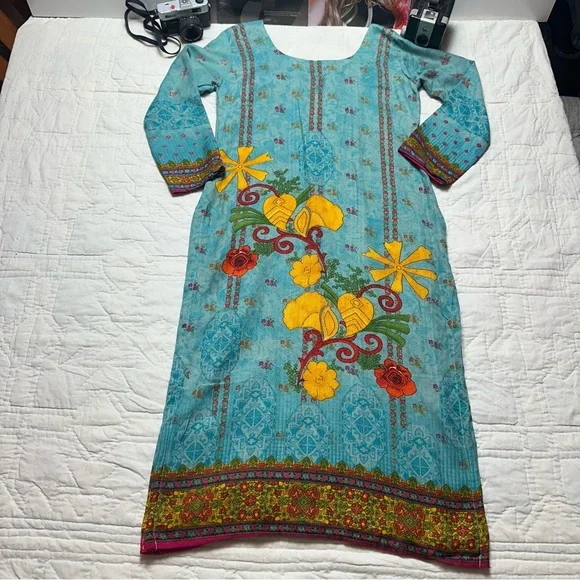 Embroidered Floral Kurta Dress | Boho Festival Tunic · Artisan Teal - Picture 13 of 13